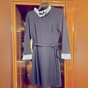 Cute Navy Blue, Long Sleeve with Ruffle neck and sleeve detail, short and fitted